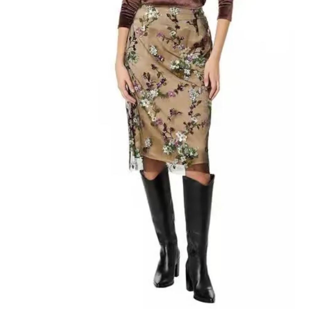 Vince Begonia Floral Embroidered Midi Skirt